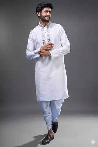 White silk kurta patiala for men's