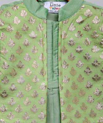 Green printed cotton silk Boy's Kurta Pyjama 5