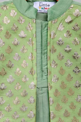 Green printed cotton silk kurta pyjama