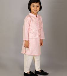 Pink printed cotton silk kurta pyjama