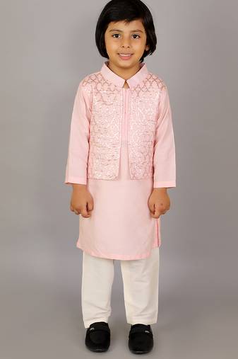 Pink printed cotton silk kurta pyjama