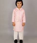 Pink printed cotton silk kurta pyjama