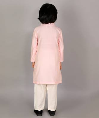 Pink printed cotton silk Boy's Kurta Pyjama 3