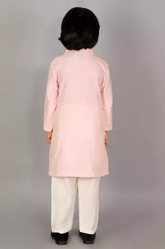 Pink printed cotton silk Boy's Kurta Pyjama