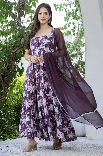Purple viscose rayon kurta-sets
