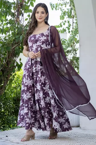 Purple viscose rayon kurta-sets