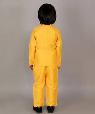 Yellow plain cotton silk Boy's Bandhgala and Pant 3