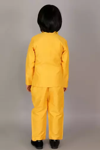Yellow plain cotton silk bandhgala set