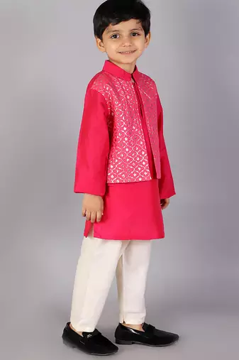 Pink printed cotton silk kurta pyjama