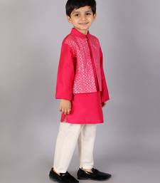 Pink printed cotton silk kurta pyjama