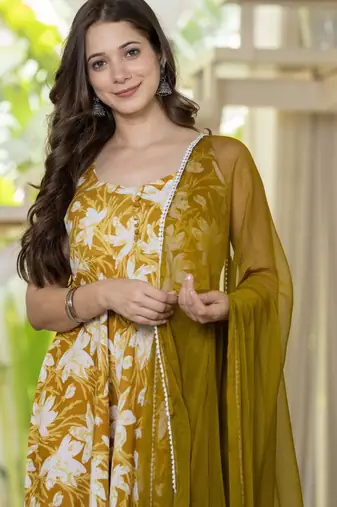 Yellow viscose rayon kurta-sets