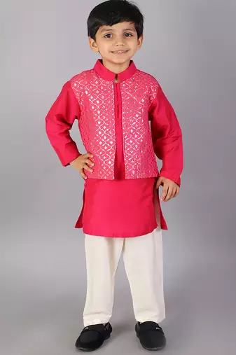 Pink printed cotton silk kurta pyjama