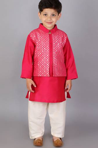 Pink printed cotton silk kurta pyjama