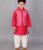 Pink printed cotton silk kurta pyjama