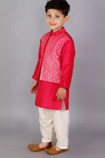 Pink printed cotton silk kurta pyjama