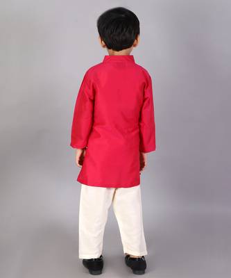 Pink printed cotton silk Boy's Kurta Pyjama 5