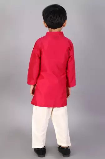Pink printed cotton silk kurta pyjama