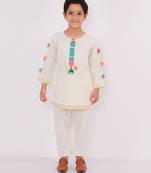 White embroidered cotton kurta pyjama