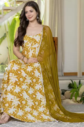 Yellow viscose rayon kurta-sets