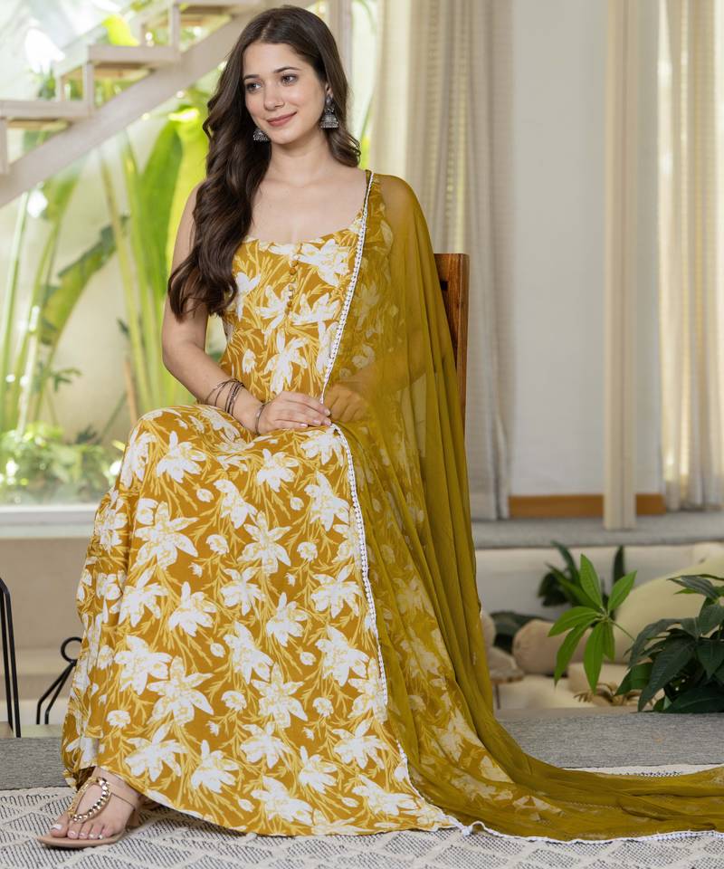 Yellow viscose rayon kurta-sets