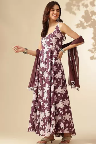 Purple viscose rayon kurta-sets