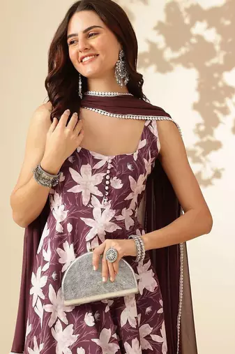 Purple viscose rayon kurta-sets