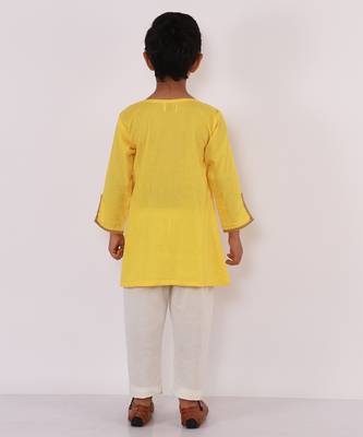 Yellow embroidered cotton Boy's Kurta Pyjama 5
