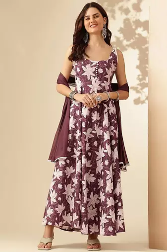 Purple viscose rayon kurta-sets