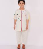 White printed cotton kurta pyjama