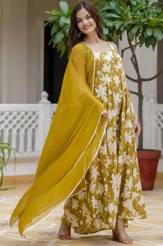 Yellow viscose rayon kurta-sets