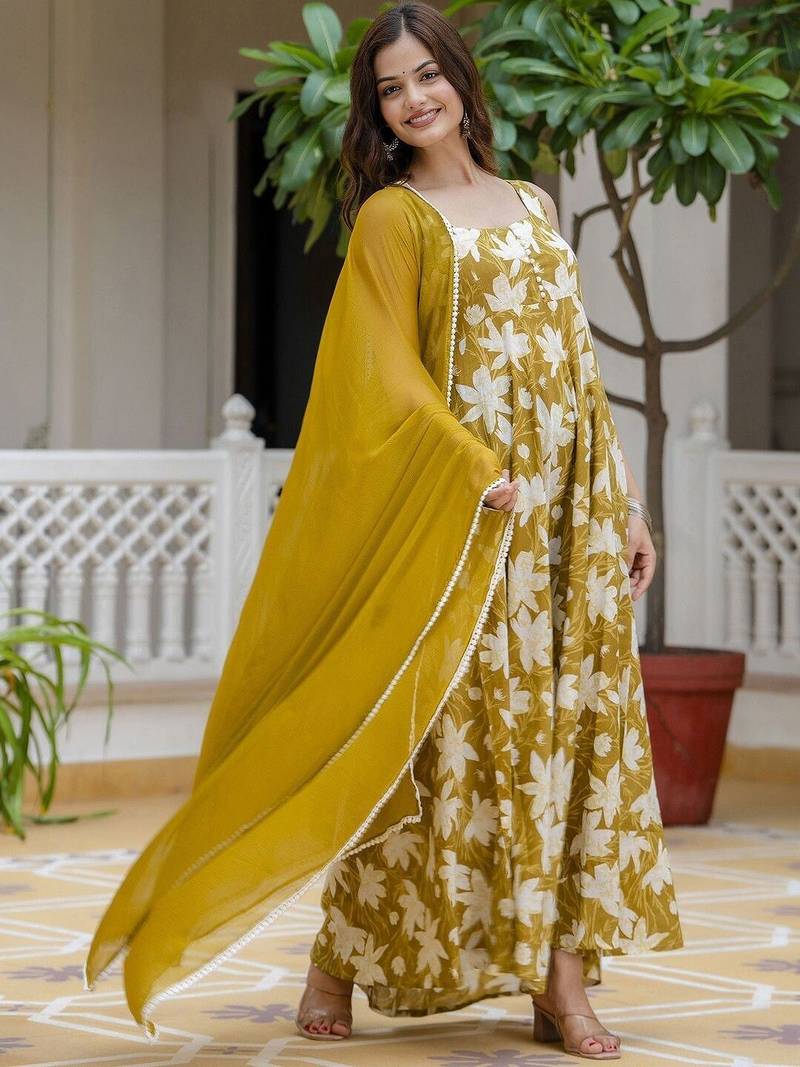 Yellow viscose rayon kurta-sets