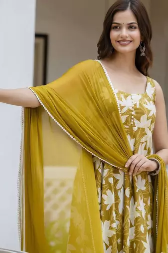 Yellow viscose rayon kurta-sets