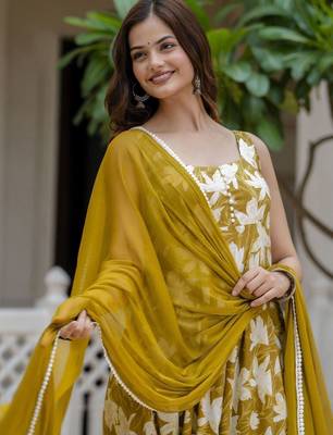 Yellow viscose rayon kurta-sets 3