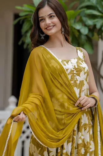 Yellow viscose rayon kurta-sets