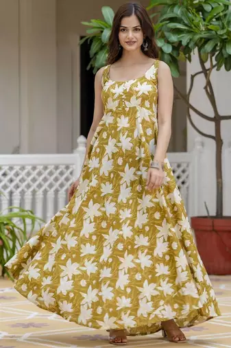 Yellow viscose rayon kurta-sets
