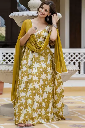 Yellow viscose rayon kurta-sets