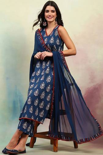 Blue viscose rayon kurta-sets