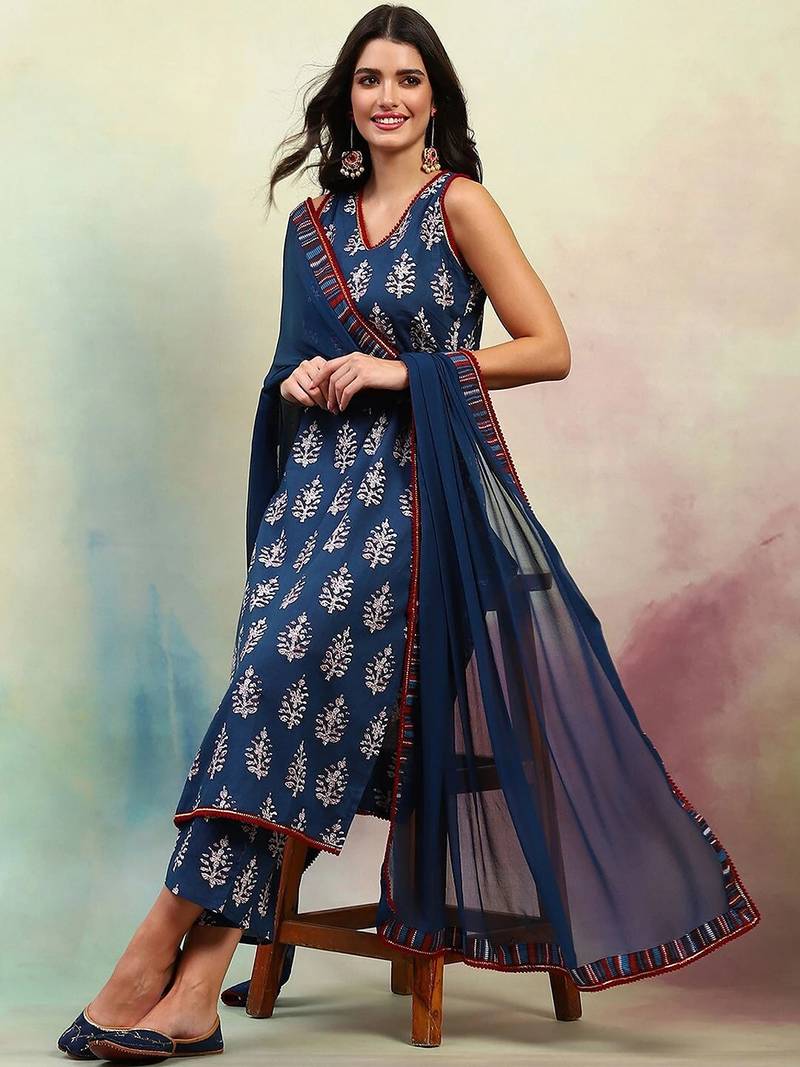Blue viscose rayon kurta-sets