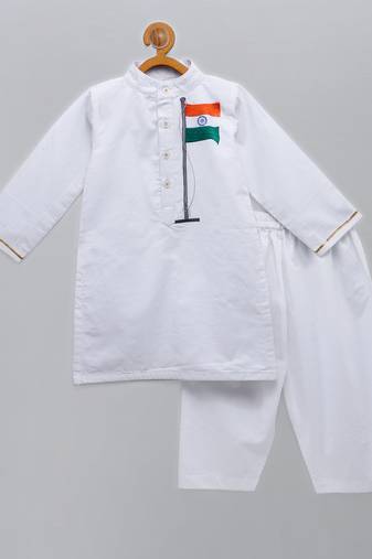 White printed cotton kurta pyjama