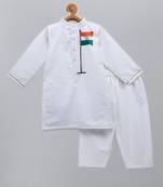 White printed cotton kurta pyjama