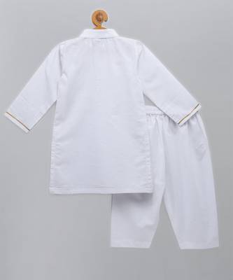 White printed cotton Boy's Kurta Pyjama 2