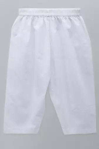 White printed cotton Boy's Kurta Pyjama