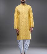 Yellow silk kurta patiala for men's