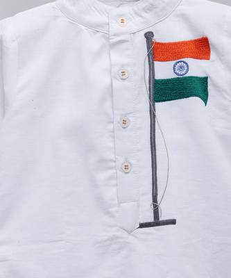White printed cotton Boy's Kurta Pyjama 5