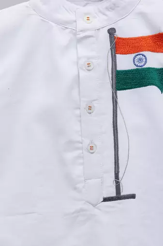 White printed cotton Boy's Kurta Pyjama