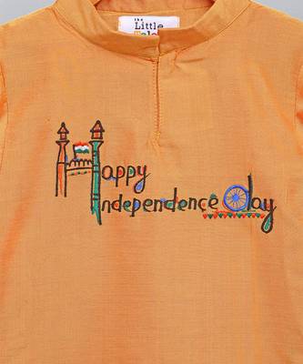 Orange embroidered cotton silk Boy's Kurta Pyjama 4