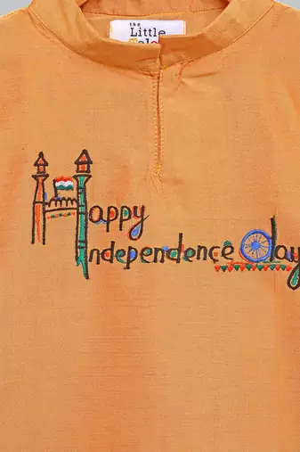 Orange embroidered cotton silk Boy's Kurta Pyjama