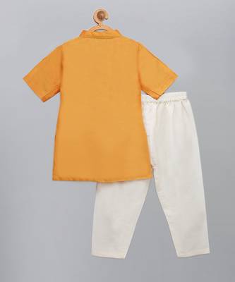 Orange embroidered cotton silk Boy's Kurta Pyjama 5