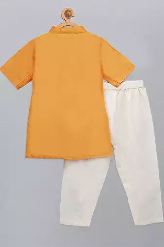 Orange embroidered cotton silk Boy's Kurta Pyjama