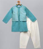 Blue printed cotton silk kurta pyjama